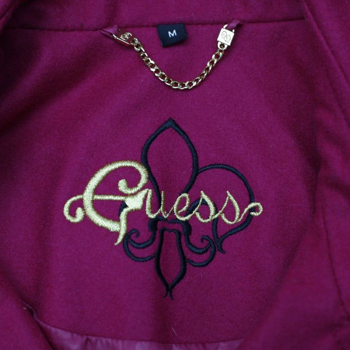Y2K Ladies Guess Pea Coat Magenta Wool Blend Double Breasted Blazer Size M | Migration_Jackets - Back View | Fashion Rerun
