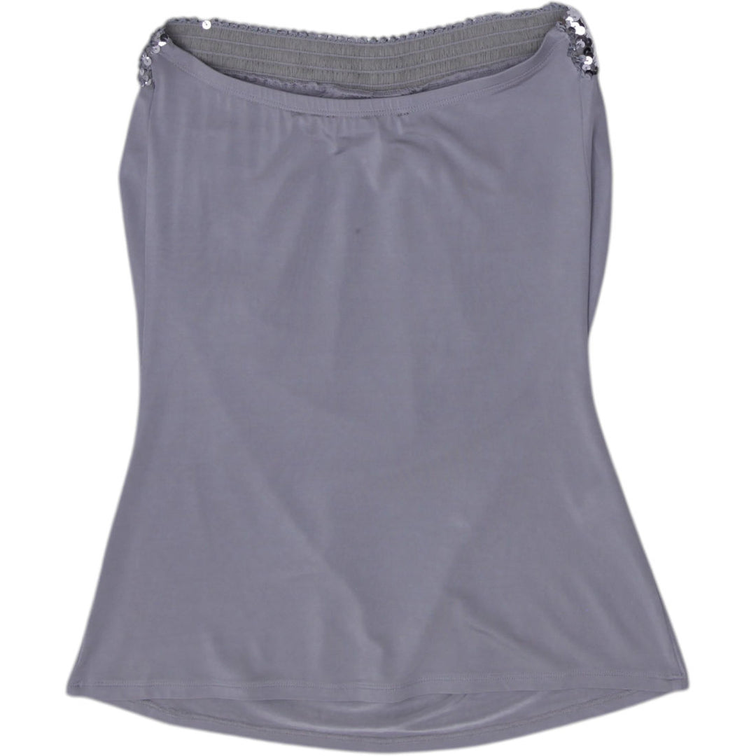 Y2K Ladies Express Gray Sequin Strapless Tube Top Ruched Slinky Bandeau Size S