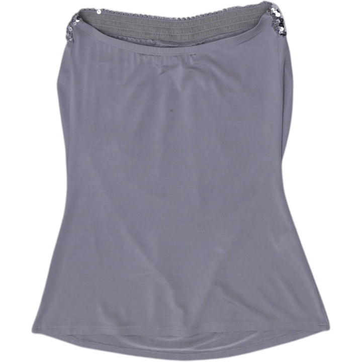 Y2K Ladies Express Gray Sequin Strapless Tube Top Ruched Slinky Bandeau Size S