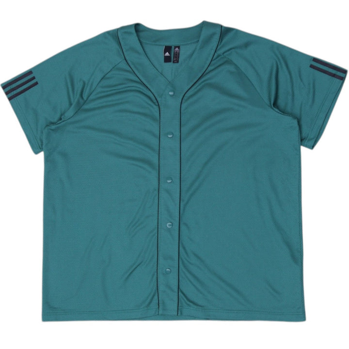 Mens Adidas Baseball Jersey Green Button Up Short Sleeve Logo | Migration_Jerseys | Fashion Rerun