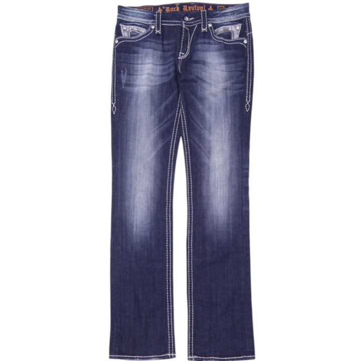 Y2K Ladies Rock Revival Buckle Sasha Straight Thick Contrast Stitch Jeans 29