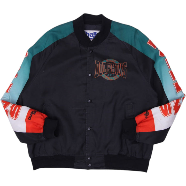 Vintage Miami Dolphins Chalk Line Satin Bomber Jacket Men's Size L 80s 90s NFL | Migration_Jackets | Fashion Rerun