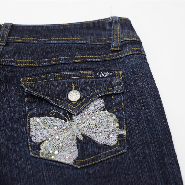 Y2K Ladies Revolt Jeans Blue Butterfly Embroidered Denim