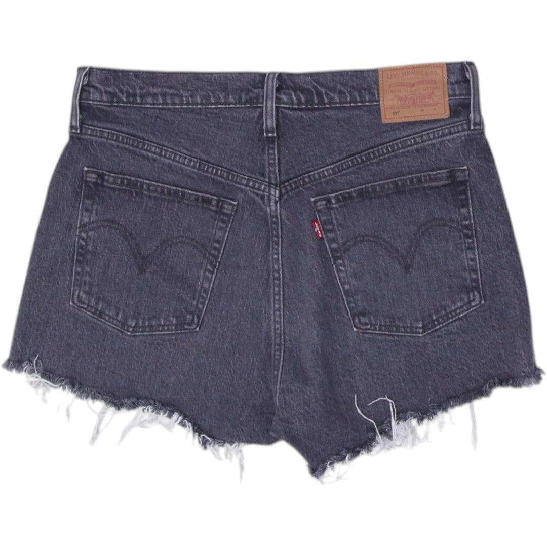 Ladies Levis 501 Denim Shorts Washed Black Distressed Raw Hem