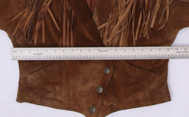 Vintage Ladies Western Winlit Cowgirl Fringe Jacket Brown Leather Suede M