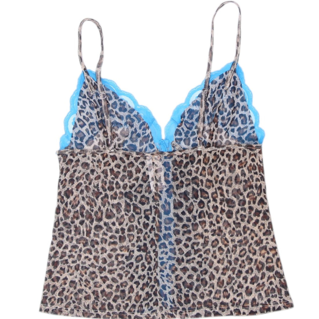 Y2K Ladies Leopard Print Sheer Mesh Cami Top Size S