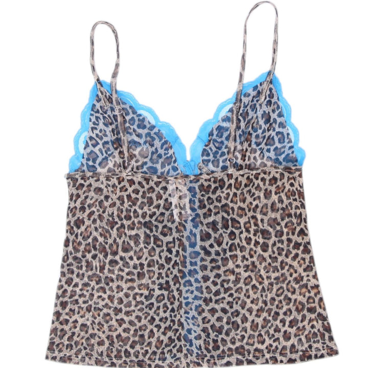 Y2K Ladies Leopard Print Sheer Mesh Cami Top Size S