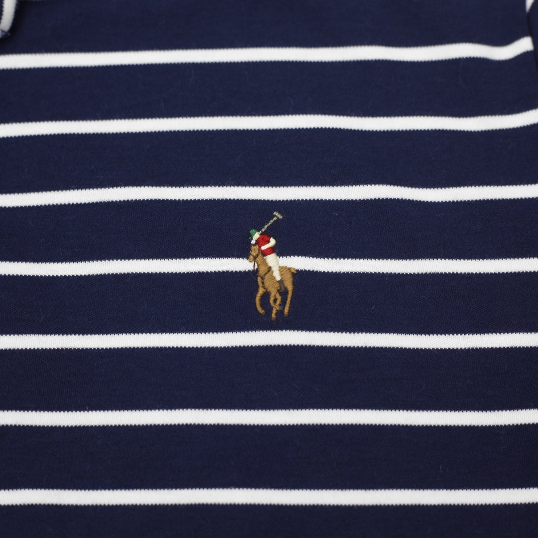 Mens Polo Ralph Lauren Slim Fit Navy Striped Polo T-Shirt Size L