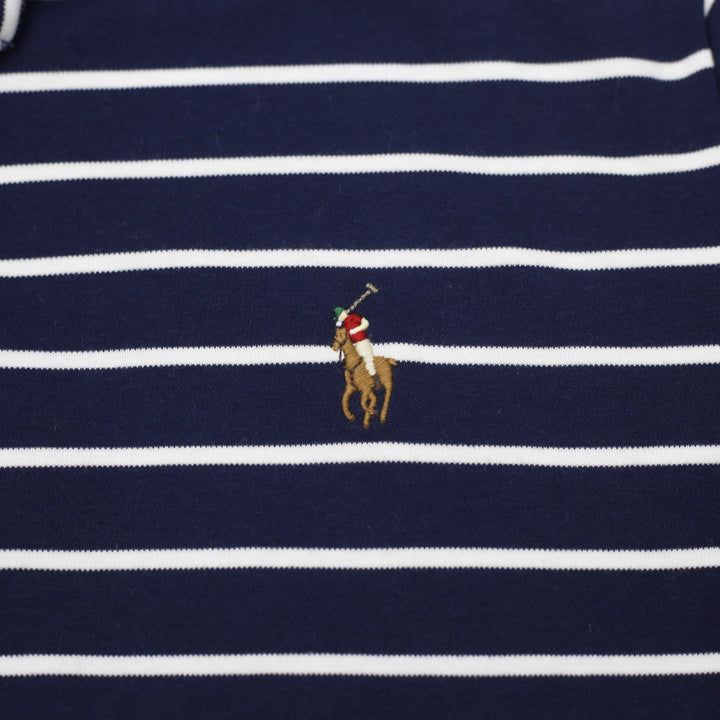 Mens Polo Ralph Lauren Slim Fit Navy Striped Polo T-Shirt Size L