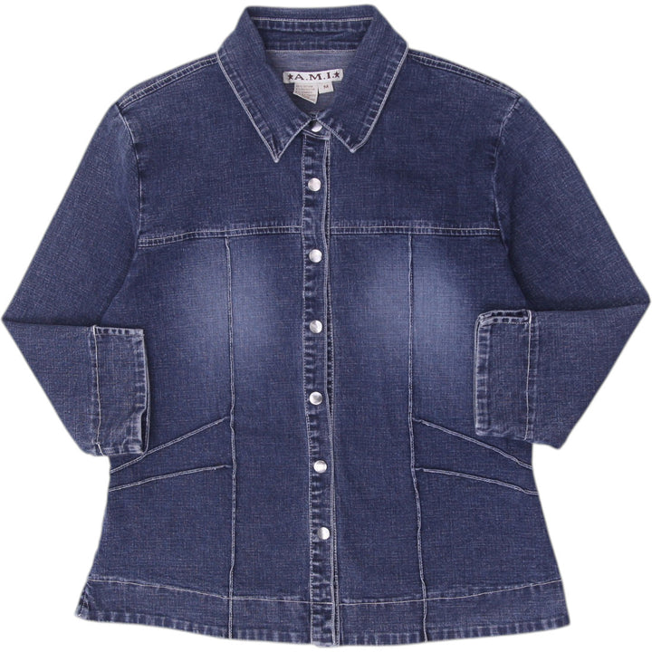 Y2K Ladies A.M.I Dark Blue Button Up Denim Jacket Size M
