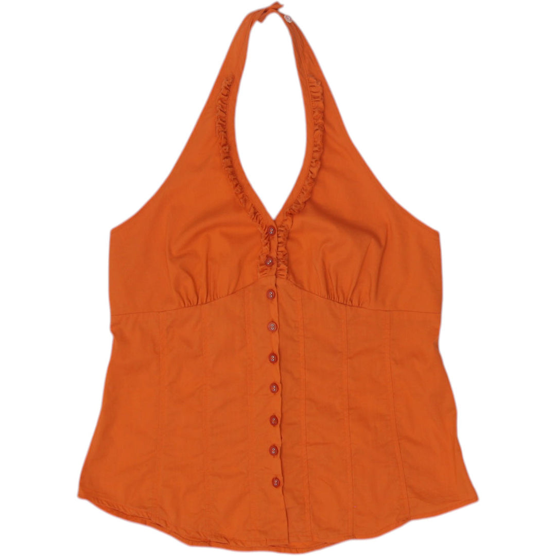 Y2K Ladies Buttoned Casual Sleeveless Halter Top Size XS | Migration_Y2K Tops | Fashion Rerun