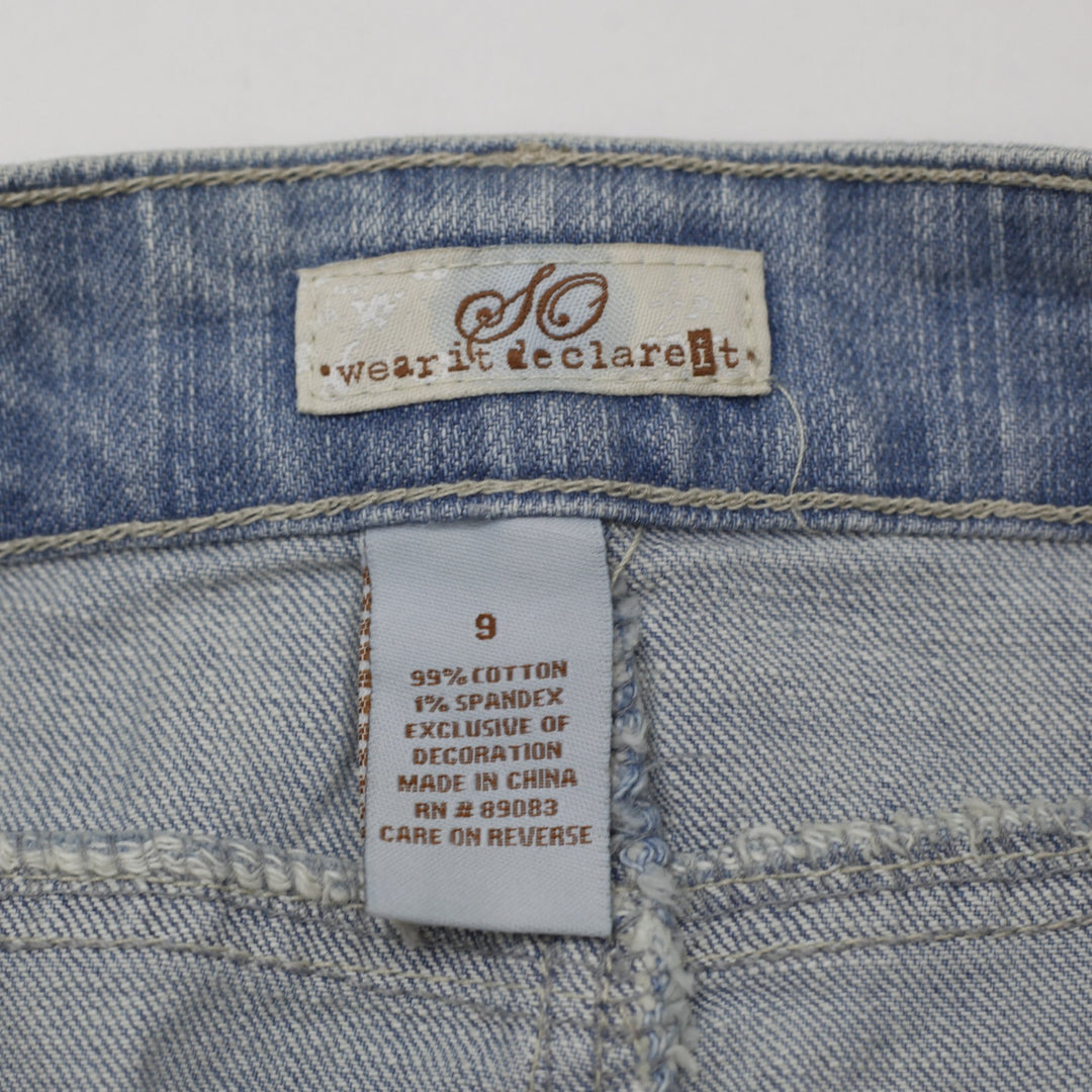 Y2K Ladies SO Wear It Declare It Light Wash Denim Mini Skirt Size 9
