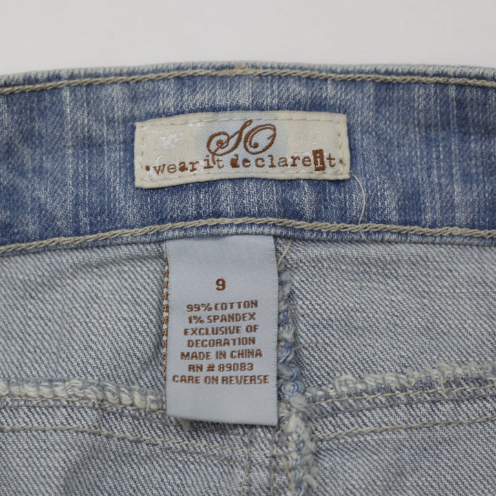 Y2K Ladies SO Wear It Declare It Light Wash Denim Mini Skirt Size 9