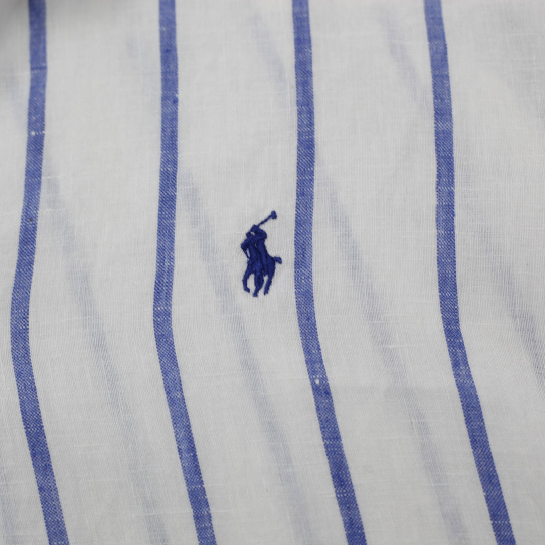 Ladies Polo Ralph Lauren 100% Linen Stripe Long Sleeve Button Down Shirt Size L