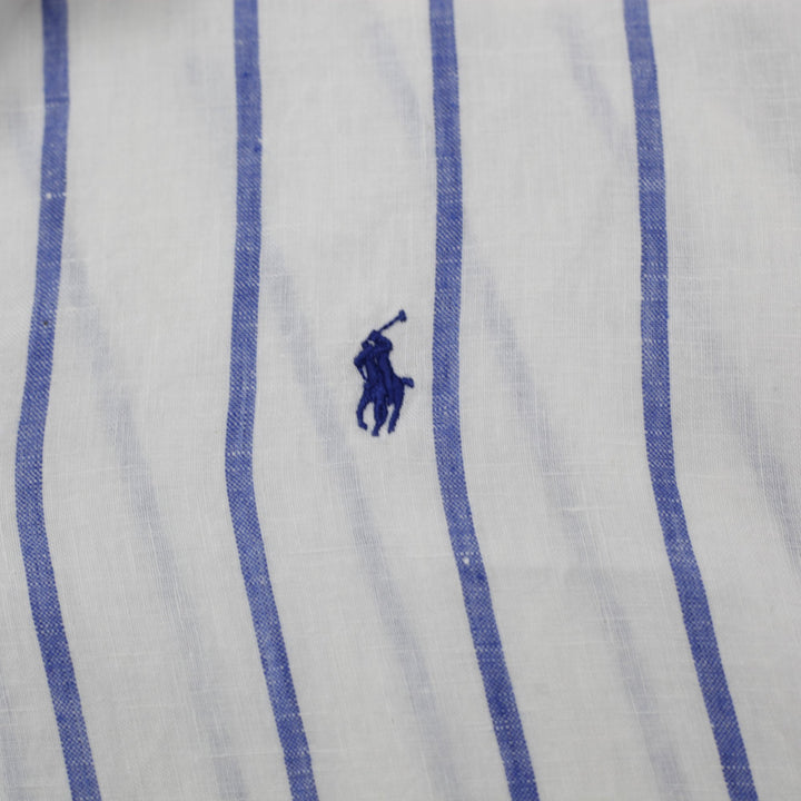 Ladies Polo Ralph Lauren 100% Linen Stripe Long Sleeve Button Down Shirt Size L