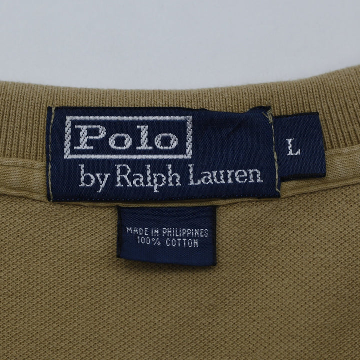 Mens Ralph Lauren Tan Textured Piqué Mesh Long Sleeve with Ribbed Cuffs Size L