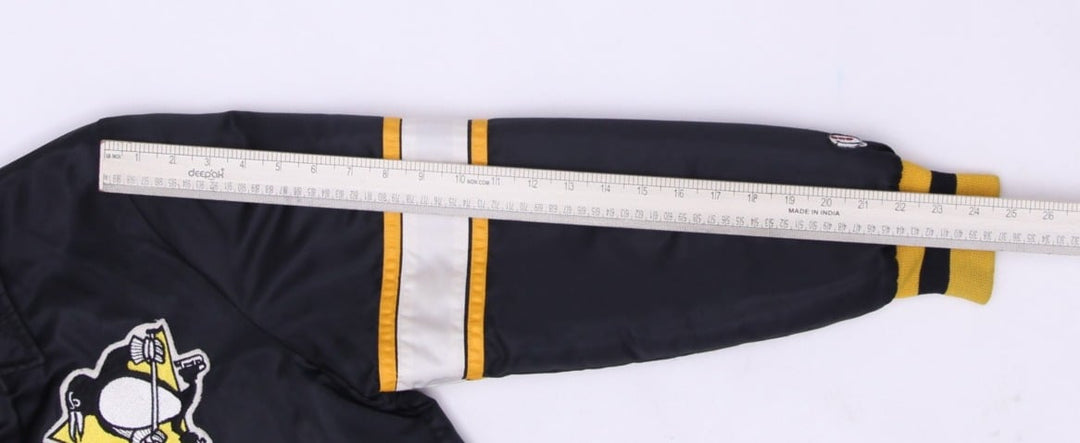 Vintage Shain Of Canada Black Satin Pittsburgh Penguins NHL Bomber Jacket S