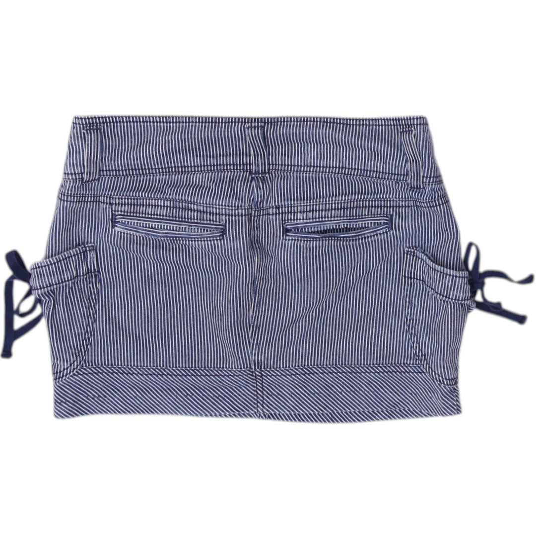 Y2K Ladies Striped Casual Pockets Blue Denim Mini Skirt Size 5 | Migration_Skirts - Side View | Fashion Rerun