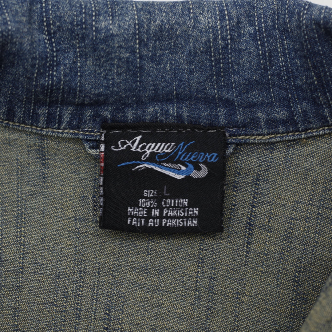 Y2K Ladies Acqua Nueva Embroidered Butterfly Denim Jacket Size L