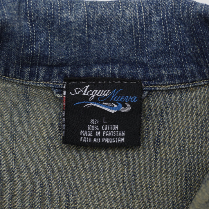 Y2K Ladies Acqua Nueva Embroidered Butterfly Denim Jacket Size L