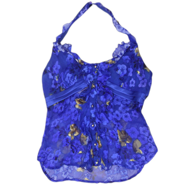 Y2K Ladies Floral Mesh Blue Halter Top | Migration_Y2K Tops | Fashion Rerun