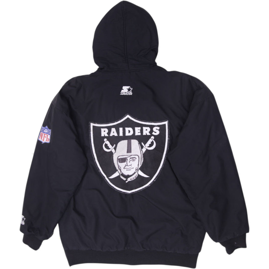 Vintage 90s Starter Raiders Snap Front Hooded NFL Parka Jacket Size M