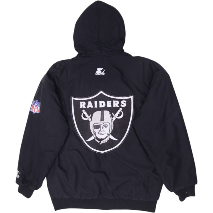 Vintage 90s Starter Raiders Snap Front Hooded NFL Parka Jacket Size M