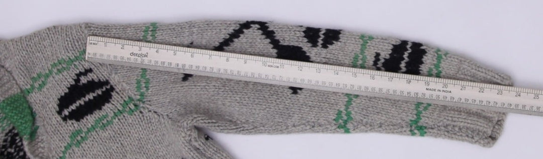 Vintage Hand-Knitted Cowichan-Style Wool Zip Up Cardigan Sweater