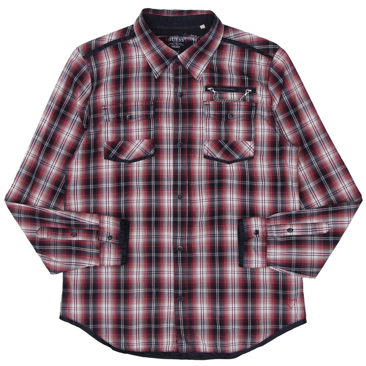 Mens Guess Plaid Rebel Drifters Button Long Sleeve Shirt - Fashion Rerun Vintage Migration_Shirt