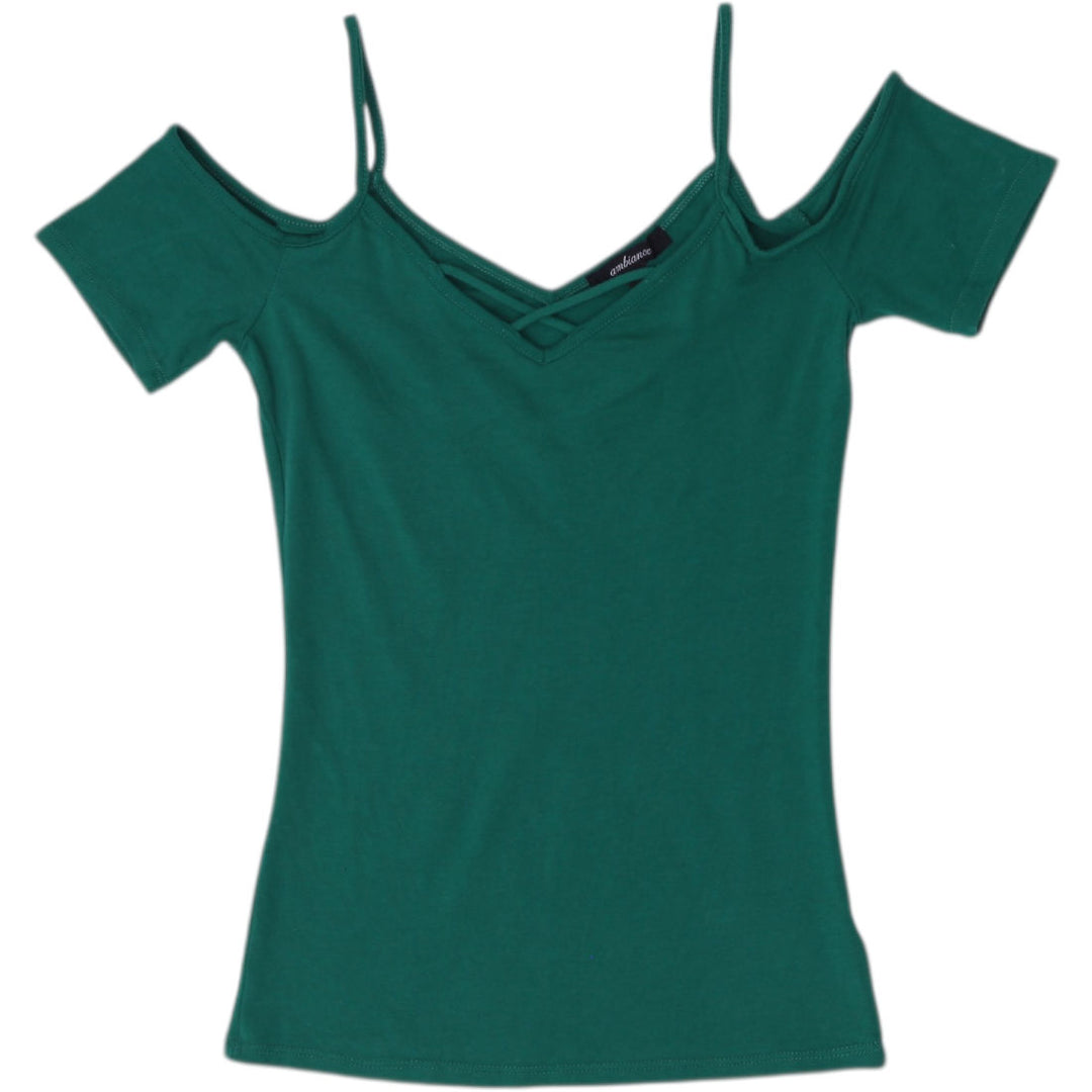 Y2K Ladies Ambiance Emerald Green Cold Shoulder Crossover Top Size S