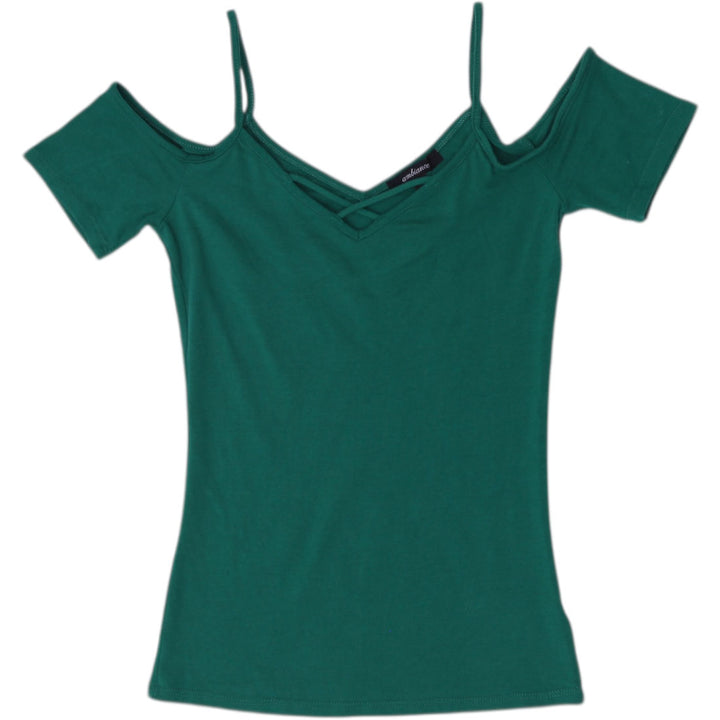 Y2K Ladies Ambiance Emerald Green Cold Shoulder Crossover Top Size S