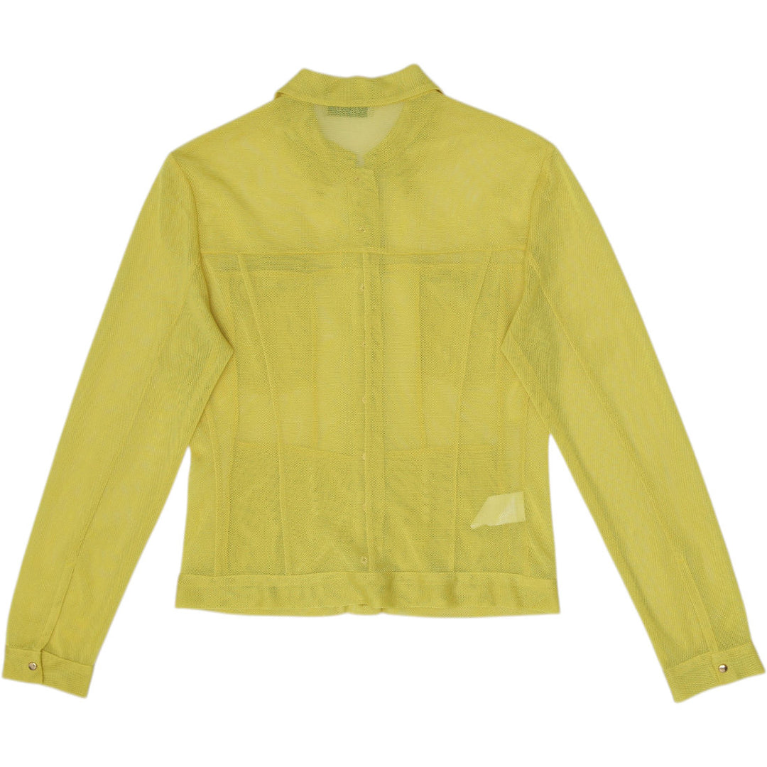 Y2K Ladies Vassalli Made in Italy Yellow Mesh Sheer Button Up Top Size 42