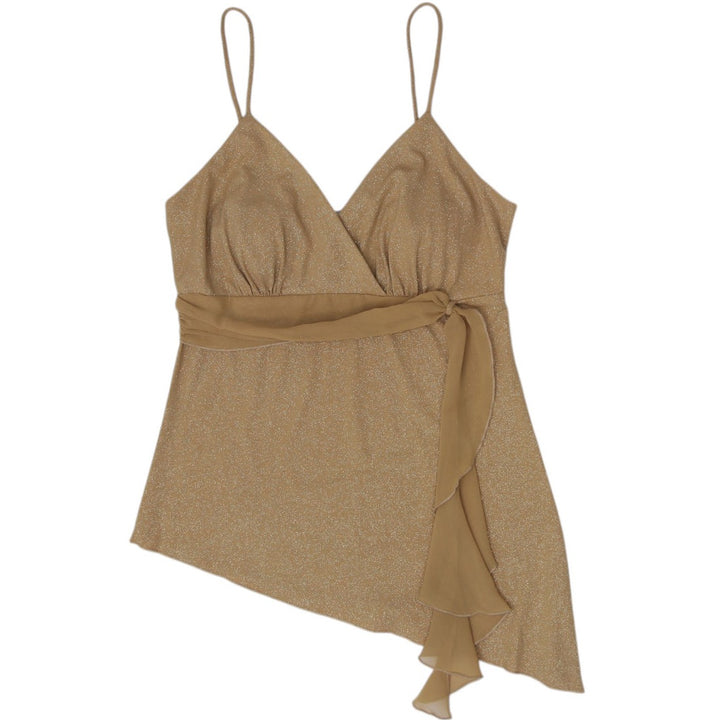 Y2K Ladies Studio 1940 Gold Shimmer Asymmetrical Tie-Front Cami Top Size SM