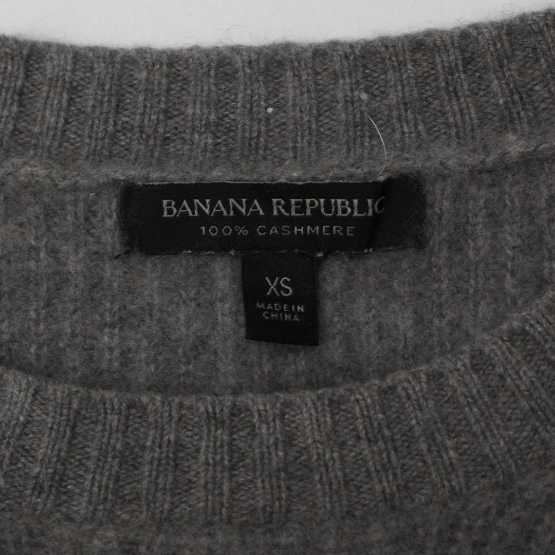 Ladies Banana Republic 100% Cashmere Sweater Gray Ribbed Knit Soft