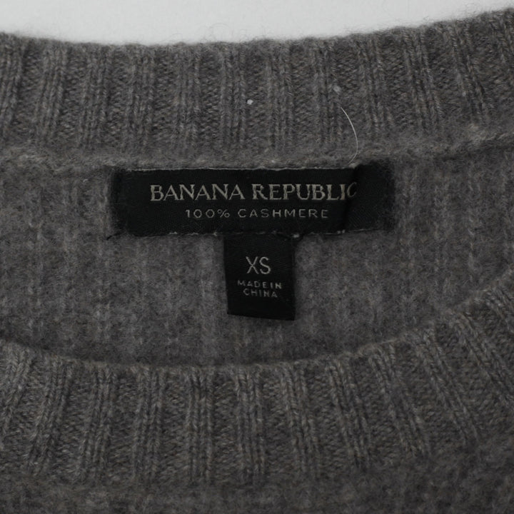 Ladies Banana Republic 100% Cashmere Sweater Gray Ribbed Knit Soft