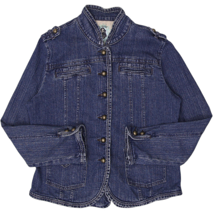 Y2K Button-Up Denim Military Jacket Size XL
