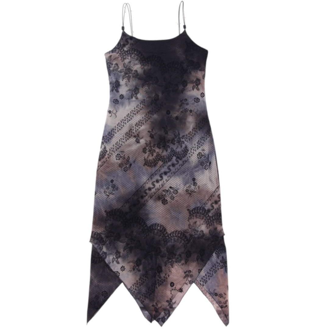 Y2K Ladies Fairweather Spaghetti Strap Asymmetrical Floral Lace Slip Dress Sz M