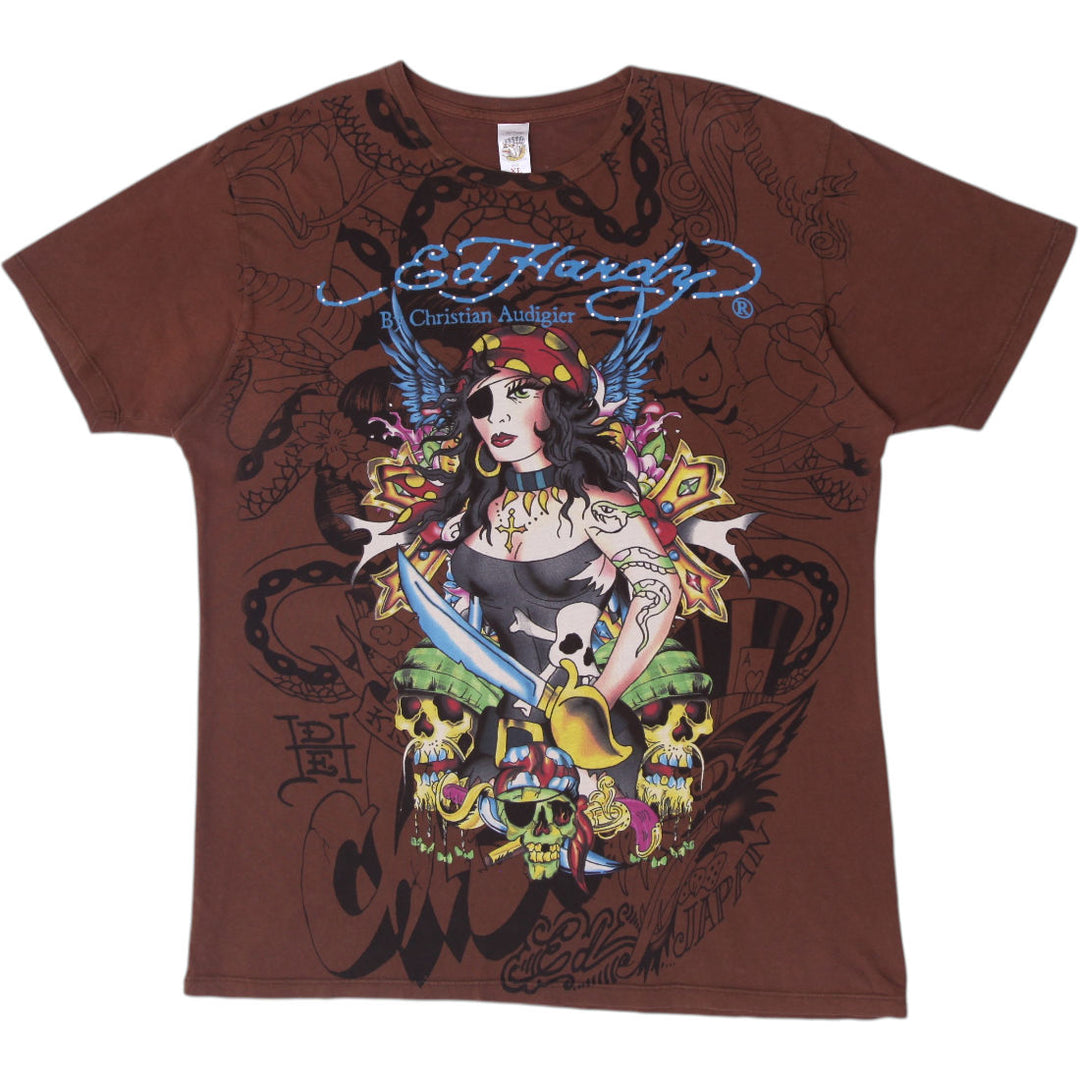 Y2K Mens Ed Hardy by Christian Audigier All Over Print PirateSkulls Size XL
