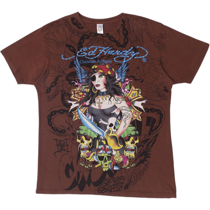 Y2K Mens Ed Hardy by Christian Audigier All Over Print PirateSkulls Size XL