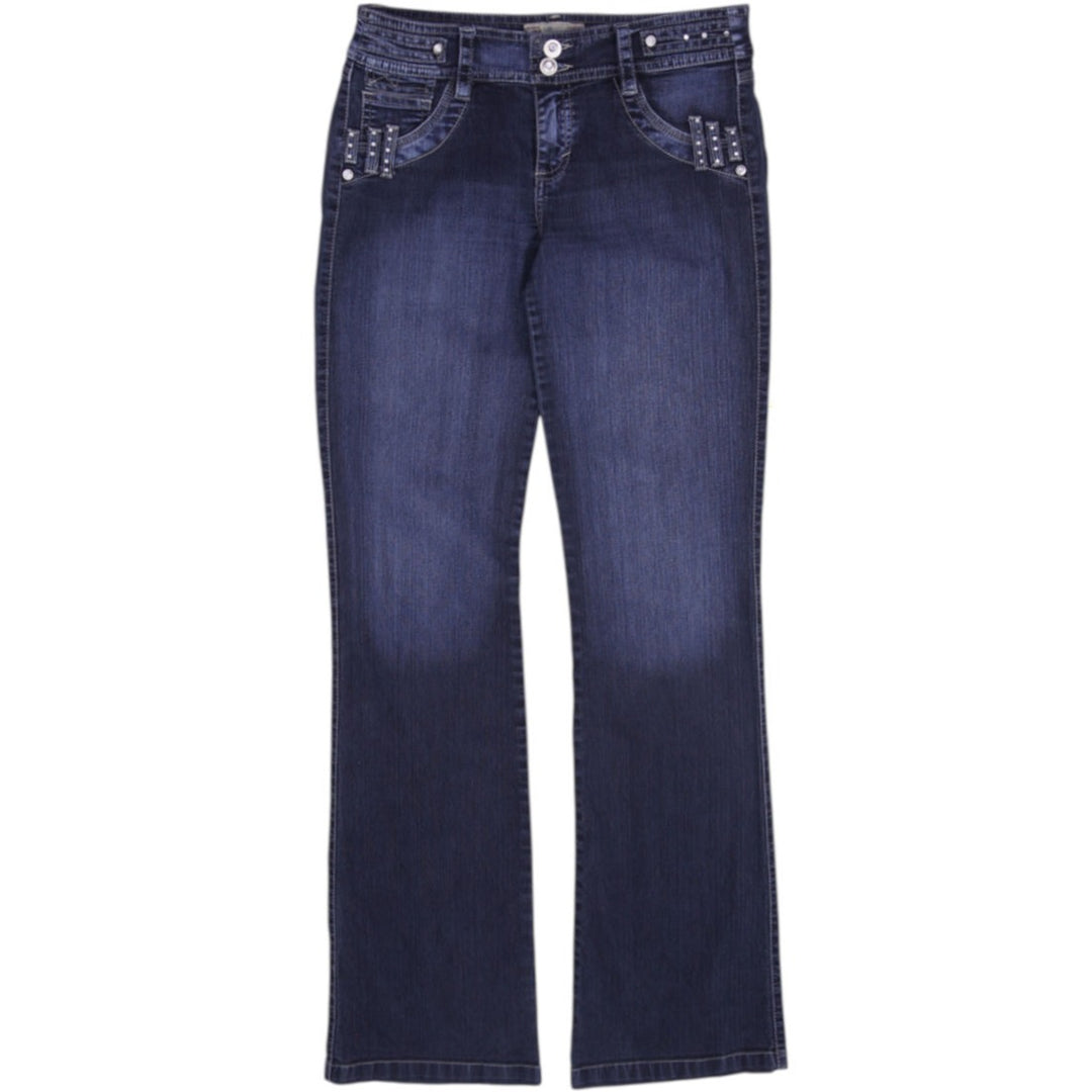 Y2K Ladies Rhinestone Double Button Bootcut Jeans Size 10