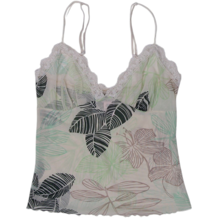 Y2K Ladies Camisole Green Leaf Lace Trim Spaghetti Strap Top Size S/P | Migration_Tops | Fashion Rerun