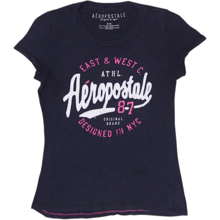 YK Ladies Aeropostale East & West NYC Athletic Graphic Print Short Sleeve Tee M