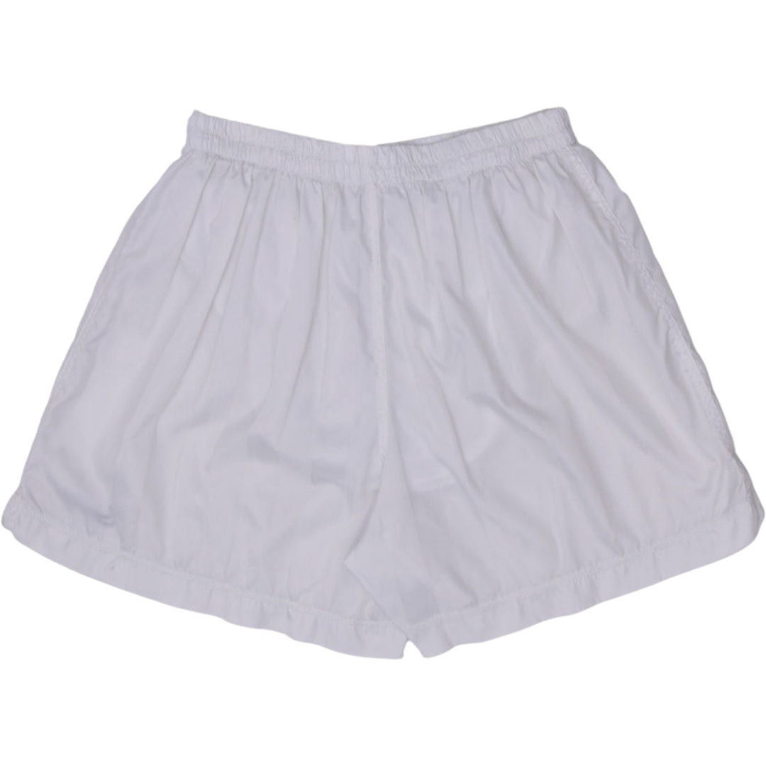 Vintage Embroidered Nike Logo White Sport Shorts | Migration_Shorts - Side View | Fashion Rerun