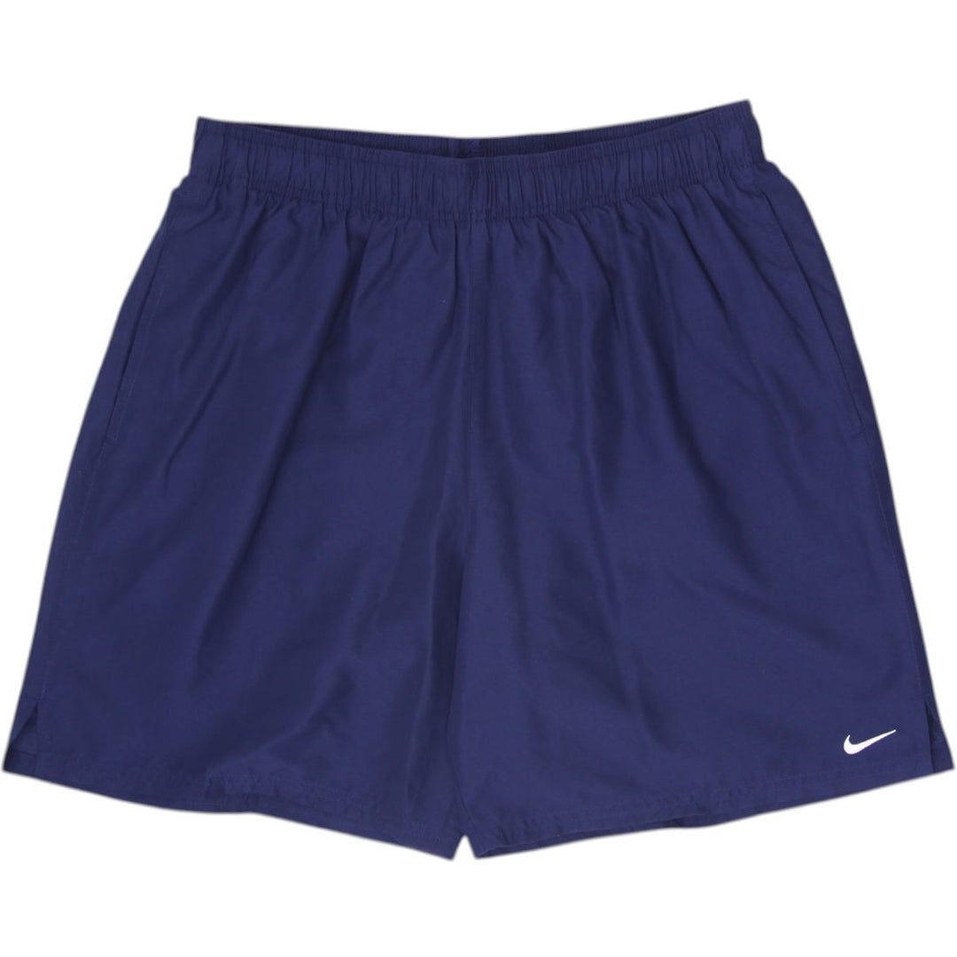 Mens Nike Swim Trunks Volley Shorts Navy Blue Mesh Lined White Swoosh Size L