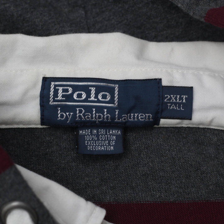 Mens Polo Ralph Lauren Hoodie Gray Striped Casual Long Sleeve T-Shirt Size 2XLT