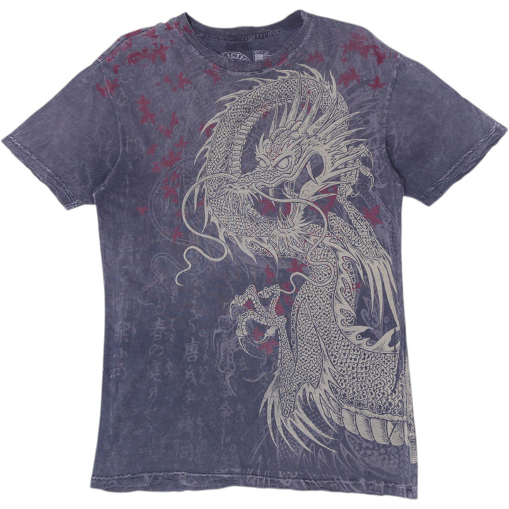 Y2K Mens Affliction "Live Fast" Japanese Asian Dragon Graphic T-Shirt Size M