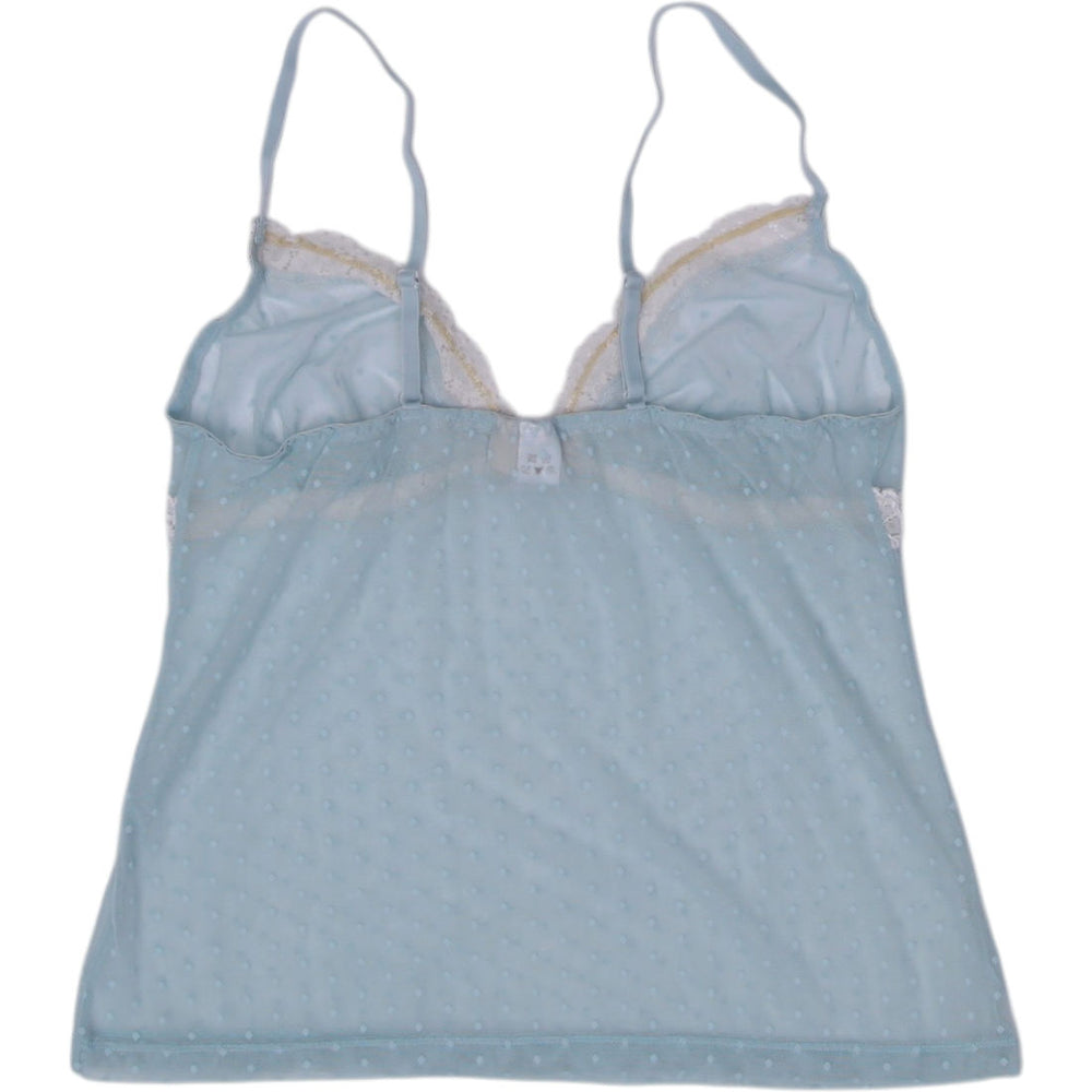 Y2K Ladies Camisole Blue Lace Detail Mesh Strappy Top Size 40 | Migration_Y2K Tops - Side View | Fashion Rerun