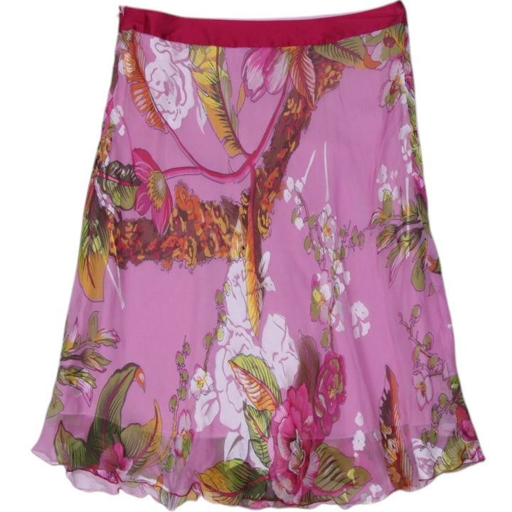 Y2K Ladies Wrap Skirt Pink Floral Chiffon Layered Size XS