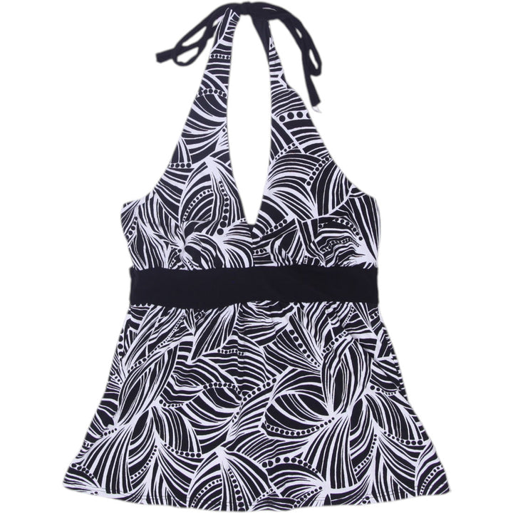 Y2K Ladies Black White Leaf Pattern Stretchable  Halter Top Size M | Migration_Y2K Tops | Fashion Rerun
