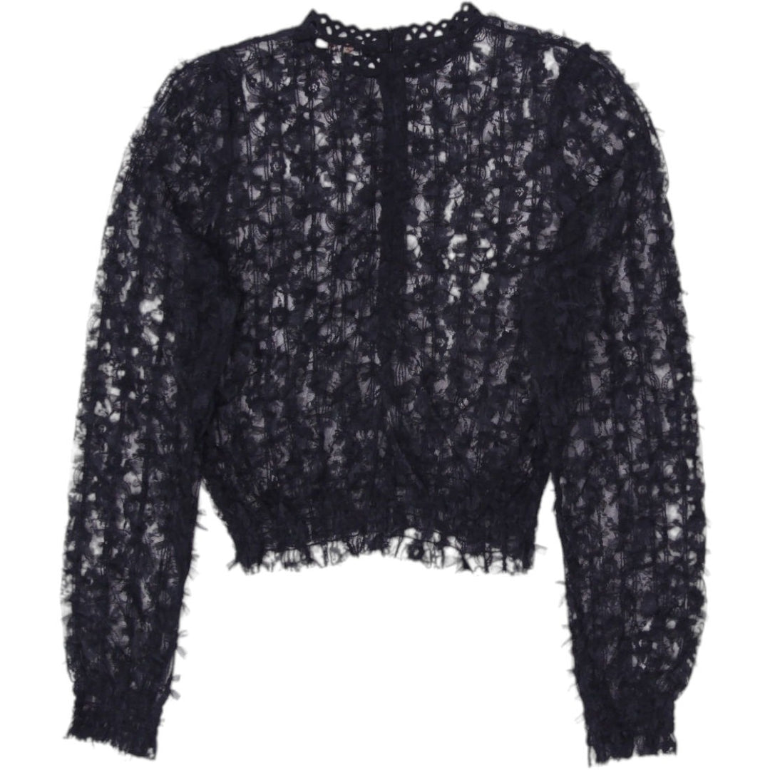 Y2K Ladies Black Mesh Lace Long Sleeve Top